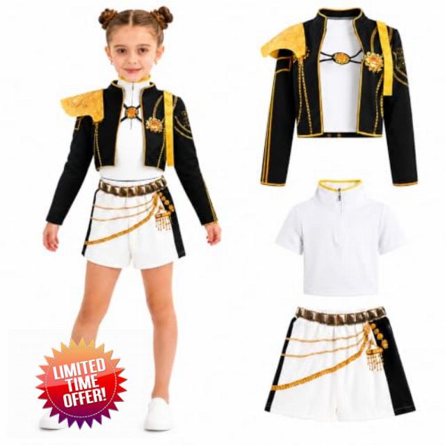 Kids Singer Costume Girls White Gold Idol Outfit Jacket Vest Shorts Halloween School Fancy Dress Cosplay