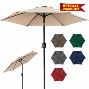 ZealWe Garden Parasol 2.3m Umbrella Outdoor Sun Shade with Tilt Crank Handle and 6 Ribs for Patio Beach Pool Lawn Backyard Deck