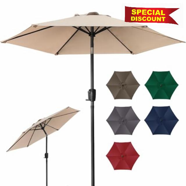 ZealWe Garden Parasol 2.3m Umbrella Outdoor Sun Shade with Tilt Crank Handle and 6 Ribs for Patio Beach Pool Lawn Backyard Deck