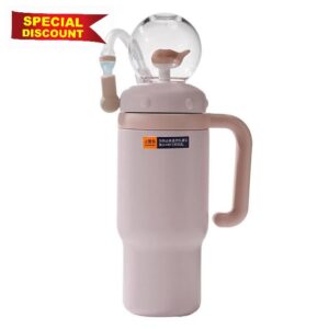 700ml Stainless Steel Whale Fountain Tumbler with Handle Drinking Cup with Whale Squirt Insulated Travel Tumblers Sippy Cup No Spill Cute Water Bottle with Lids and Straws for Ki-ds