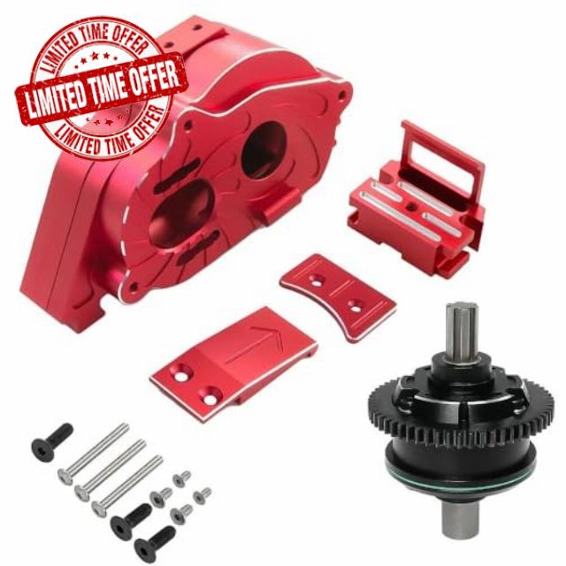 Metal Center Gearbox and Differential Set for Arr-ma 1/10 4S V2 BLX 1/8 Mojave 4S BLX Upgrade Parts Accessories(Rot)