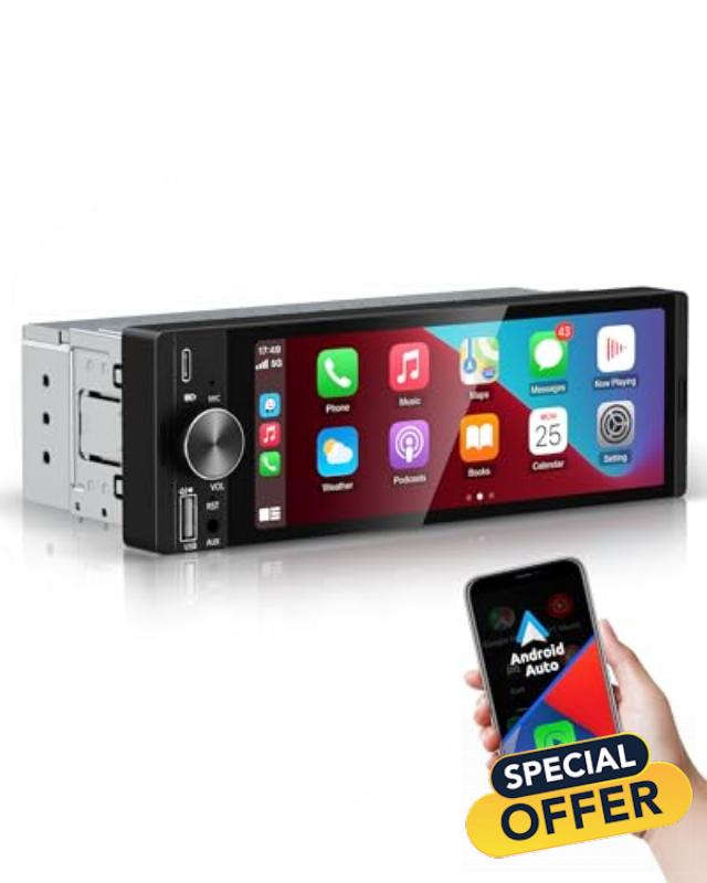 ESSGOO Single Din Car Stereo with Wireless Carplay and Android Auto