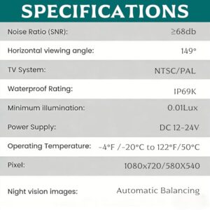 Night Vision IP69 Waterproof Reverse Camera for Truck