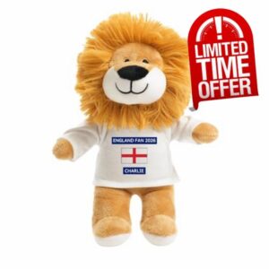 Personalised Football Lion Teddy Bear – England Fan 2026 Gift – Custom Name Supporter Plush Toy – Kids Sports Gift for Boys & Girls