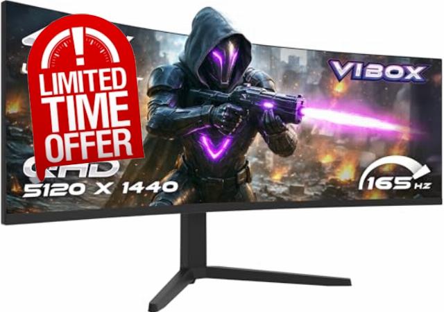 Vibox 49 Inch 165Hz Ultrawide Curved Gaming Monitor - DQHD Resolution