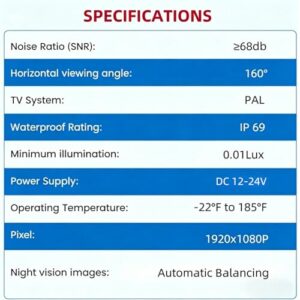 170° Wide-Angle HD Color Night Vision Guideline Reversing/Front Cameras IP68K Waterproof Rear View Camera for Car SUVs Pickup Truck Bus