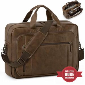 RAINSMORE Laptop Bag for Men - 16 Inch Waterproof PU Leather Laptop Satchel Briefcase for Work