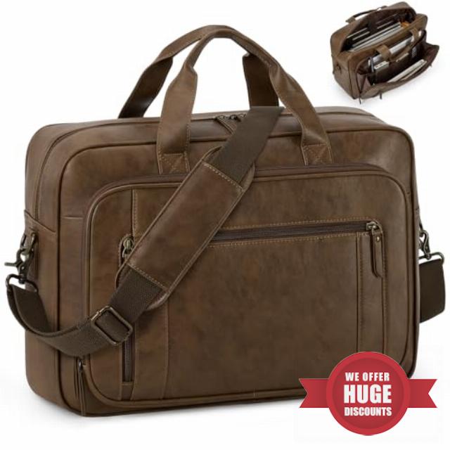 RAINSMORE Laptop Bag for Men - 16 Inch Waterproof PU Leather Laptop Satchel Briefcase for Work