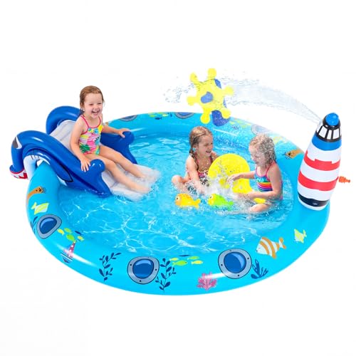 Marine Life Spray Paddling Pool with Slide & Sprinkle