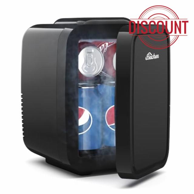 BEICHEN Mini Fridge 4 Litre/6 Cans |AC/USB| Portable Small Fridge for Skincare Cosmetics Drinks and Snacks Perfect for a Cosy Bedroom or Office and Car (Black- 4 L/ 6 Can)