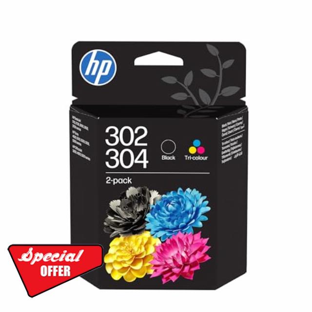 HP 302/304 Black/Tri-Color Original Ink Cartridge 2-Pack (B82L1AE)- Works DeskJet 1110