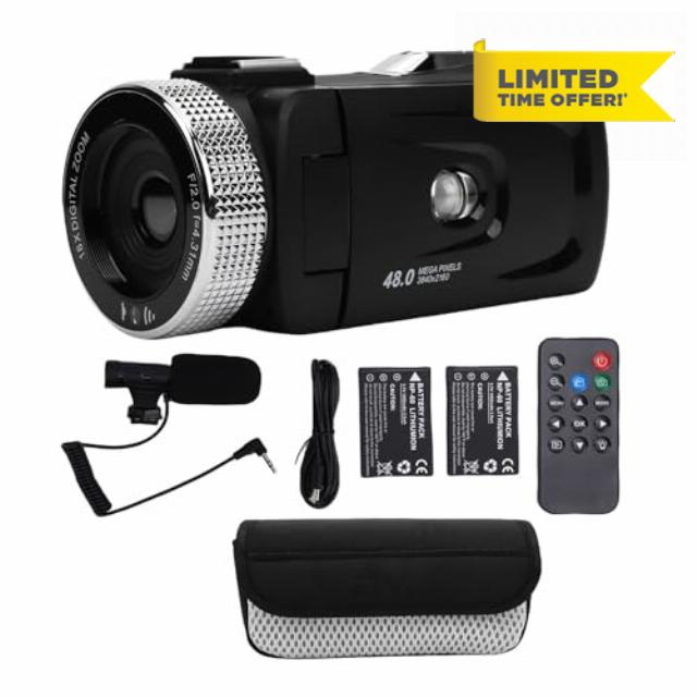 4K Digital Camcorder 48MP with F2.0 Large Aperture Lens