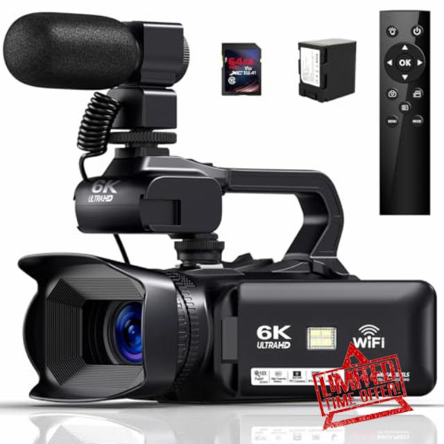 Camcorder 6K 64MP Video Camera 18X Digital Zoom IR Night Vision 4.0 Inch Touch Screen Vlogging Camera for YouTube