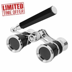 JewelryWe Vintage 3x25 Opera Glasses with Adjustable Handle – Elegant Silver Black Theatre Binoculars
