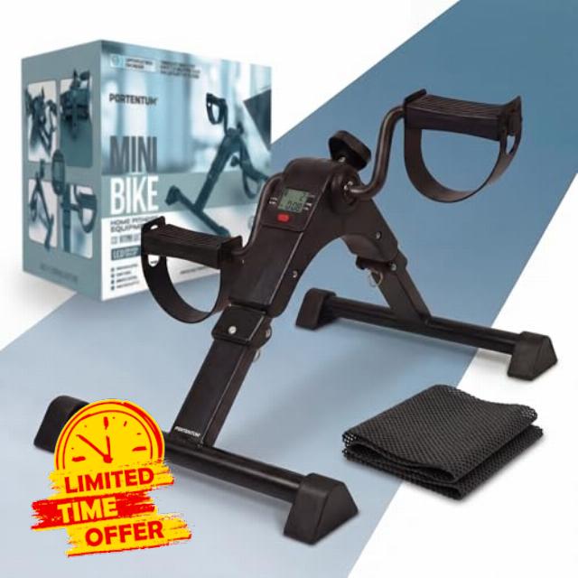 PORTENTUM Pedal exerciser for elderly with improved base and non-slip mat – Foldable – LCD display – Compact arm and leg trainer with adjustable resistance for home use as a mini exercise bike
