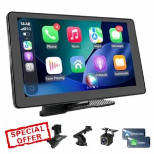 9" Wireless Carplay Android Auto Screen for Car - Carplay Screen with Rear Camera | FM Transmitter