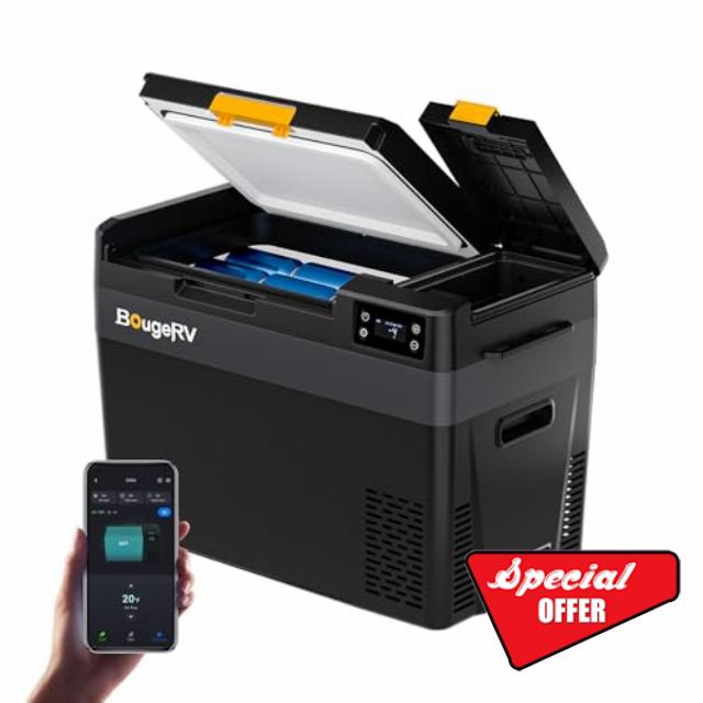 BougeRV CRX3 28L Car Fridge 12V Compressor Fridge Freezer with App Control -22℃ to 20℃ 35dB Portable Car Refrigerator 12/24V DC 230V AC for Camping Outdoor Travel Campervan RV Boat Home (2026 New)