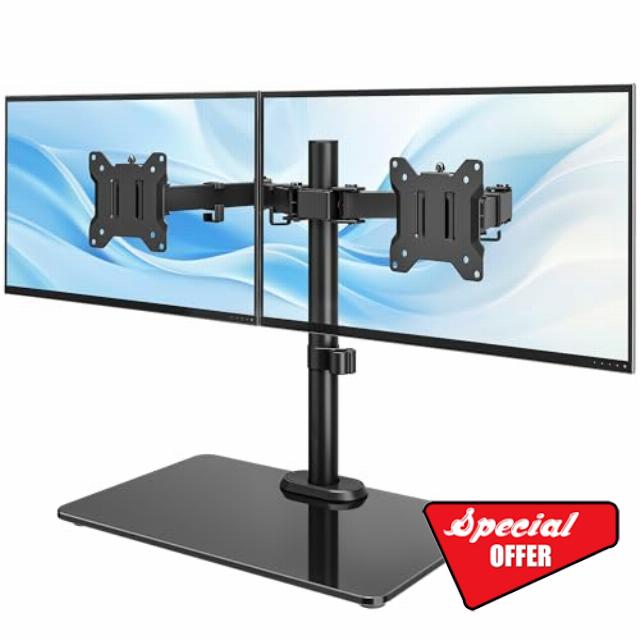monTEK Stable Dual Monitor Stand with Glass Base for 17"-32" Screen