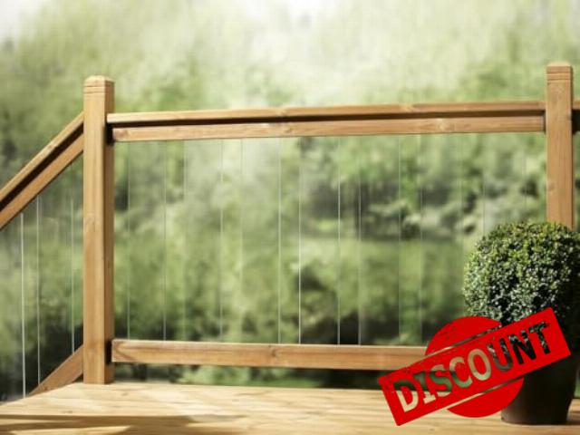 eDecks Clearview 1795mm Decking Balustrade Kit - 7-Panel Clear Tempered Glass with Softwood Rails & Fixings