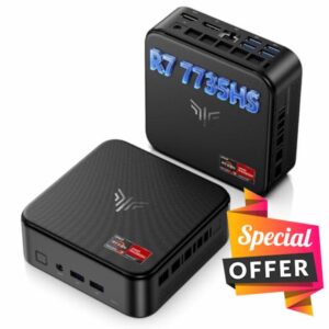 NiPoGi E3B Mini PC AMD Ryzen 7 7735HS(up to 4.75GHz 8C/16T) Mini Computer 24GB LPDDR5 512GB SSD Mini PC Windows 11 Pro Radeon 680M Graphics/4K Triple Display/WiFi 6/BT5.2/HDMI+DP+Type C/Office/Gaming
