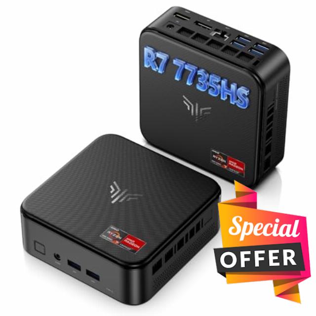 NiPoGi E3B Mini PC AMD Ryzen 7 7735HS(up to 4.75GHz 8C/16T) Mini Computer 24GB LPDDR5 512GB SSD Mini PC Windows 11 Pro Radeon 680M Graphics/4K Triple Display/WiFi 6/BT5.2/HDMI+DP+Type C/Office/Gaming