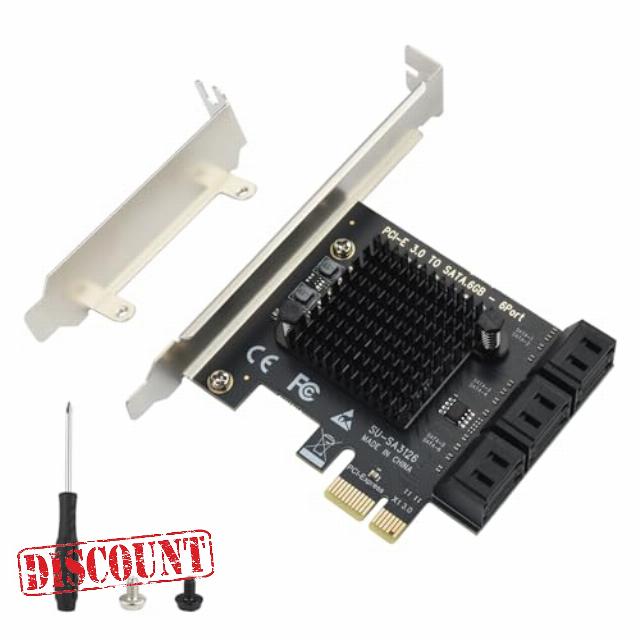 ELUTENG PCIe X1 SATA Expansion Card 6 Ports 6Gbps PCI-E to SATA 3.0 Adapter for X1/X4/X8/X16 Slot PCI Express Controller Card with Low Profile Bracket Compatible with Windows 10/7/8/XP/Vista/Linux