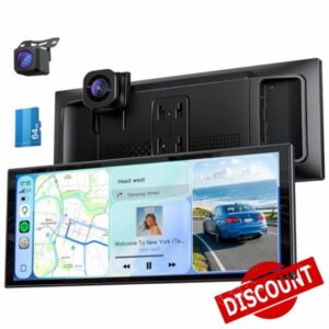 10.26" Wireless Portable 60FPS CarPlay Screen with 4K Front & HD Rear Dual Dash Cam for Apple Car Play & Android Auto 1920 * 720 Fully Laminated Tablet with Mirror Link