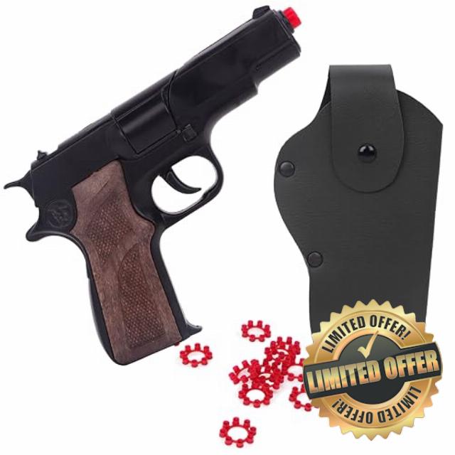Toyland® 17cm (7”) Black Die-Cast Metal Command Toy Shot Gun with Holster - 8 Shot Cap Gun With 96 Shots Included - Action Role Play Pistol Set for Kids - Fancy Dress Accessories - Ages 3+