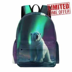 Students Polar Bear Motif School Backpack Boys Girls 7-12 Years Modern Durable Animal Pattern Bookbag for Spring Outing Autumn Trip Outdoor Gift