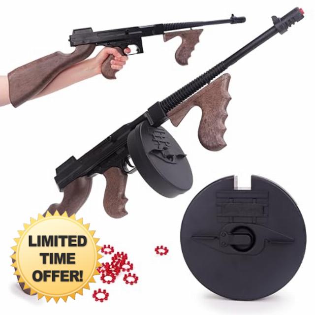 Toyland® 76cm (30”) Gangster Die-Cast Metal Tommy Toy Gun with Drum Magazine - 8 Shot Submachine Cap Gun With 96 Shots Included - Role Play & Fancy Dress Accessory - Ages 3+
