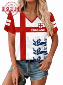 For G and PL 2026 Football Cup Women's Short Sleeve Graphic V-Neck Top T-Shi