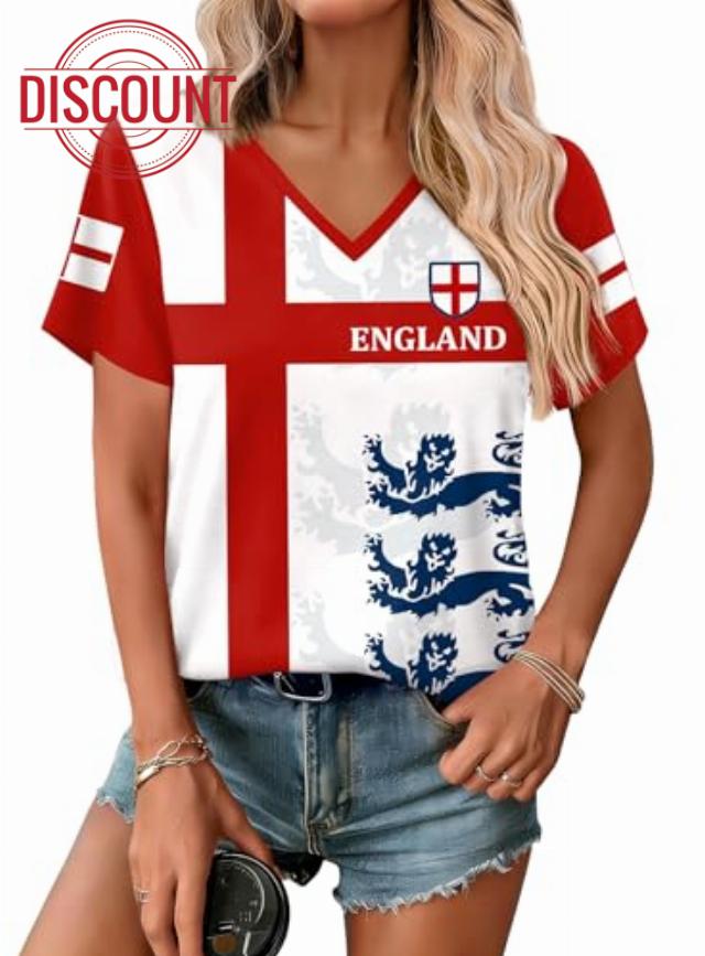 For G and PL 2026 Football Cup Women's Short Sleeve Graphic V-Neck Top T-Shi