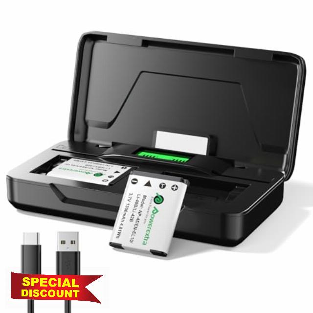 Powerextra NP-45 NP-45A NP-45B NP-45S Battery 1300mAh*2 & Dual Charger for Fujifilm INSTAX Mini 90 Fujifilm FinePix XP140 XP130 XP120 XP90 XP80 XP70 XP60 XP50 Nikon EN-EL10 Olympus LI-42B LI-40B