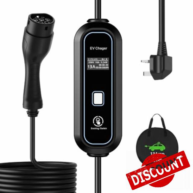 EV Charger: Type 2 to 3-Pin | 3/5/10M Cable | 3kW | 8/10/13A Adjustable Current | Schedule Charging | LED Electric Vehicle Charging Cable