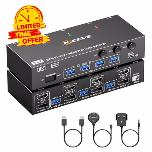 8K@60Hz HDMI Displayport Dual Monitor KVM Switch