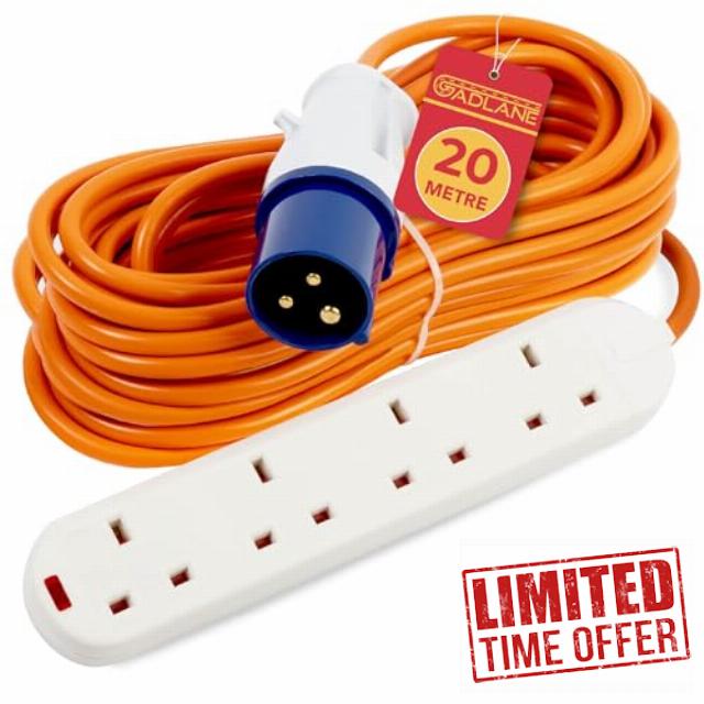 GADLANE Camping Electric Hook Up Cable - Heavy Duty 20 Metre