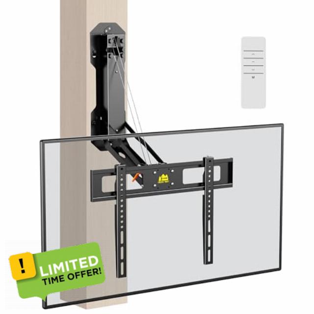 FORGING MOUNT Motorized Fireplace TV Mount for 32"-85" Flat & Curved TVs | Remote Control Electric Pull Down Mounting Bracket