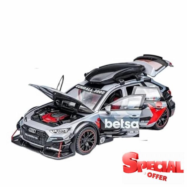 1:24 For RS6 Racing Car Diecast Model With Light And Sound Birthday Gift Collection Display Hobby Vehicles Playgame Kit(Grey)