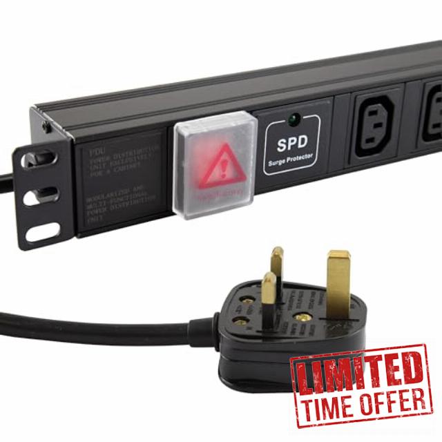 kenable PDU Power Distribution Unit 6 Way C13 Sockets UK Plug Horizontal with Surge Protection 3m