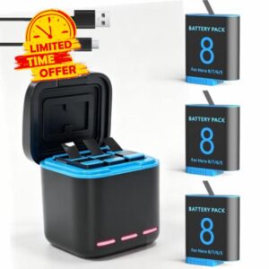3 packs 2500mAh Replacement Batteries for Gopro Hero 8/7/6/5 with 3-Channel Type-C Battery Charger Statio
