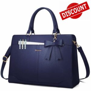 RAINSMORE Laptop Bags for Women 15.6 Inch Laptop Tote Bag Waterproof PU Leather Work Bag for Women Ladies Computer Handbag for Office College Navy