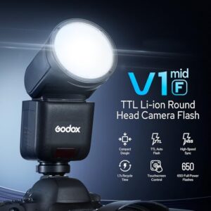 TTL Round Head Flash Speedlight 2.4G Wireless HSS 1/8000s Strobe with 2200mAh Battery