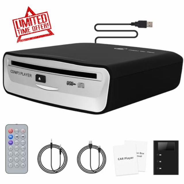 Car CD Player with USB Port - Timzeit External Universal CD Player for Car Truck with AUX Cable and Remote Control