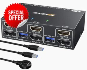 KVM Switch 2 Monitors 2 Computers Displayport HDMI 4K@60Hz