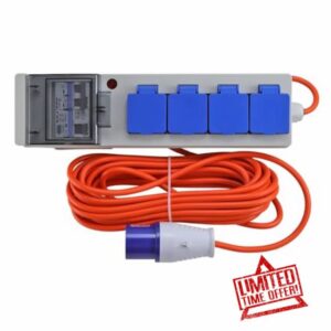 RCD Protected 4 Way 16A Motorhome/Caravan/Camping Mains Electric Hook Up Lead 15m