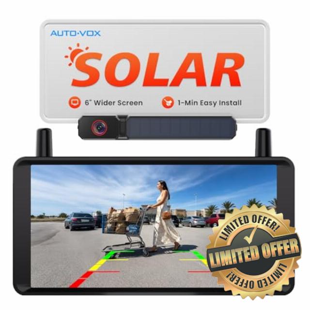 AUTO-VOX Solar Wireless Reversing Camera kit with 6 Inch 1080P Monitor | No Drilling 1-Min Quick Install