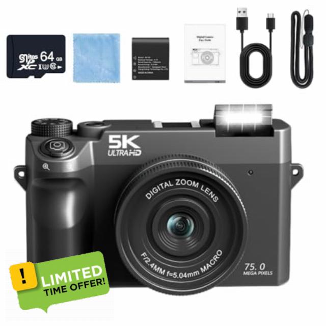 Divento Digital Camera 5K 75MP Compact with Wi - Fi