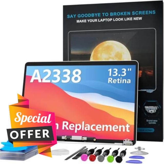A2338 Replacement Screen 13.3" for MacBook Pro 13-inch Retina 2020(M1) 2022(M2) Year (Model: EMC 3578 EMC 8162 MYD83 MYD92 MYDA2 MYDC2 MNEQ3 MNEP3 MNEJ3) Full LCD Screen Display Assembly (Silver)