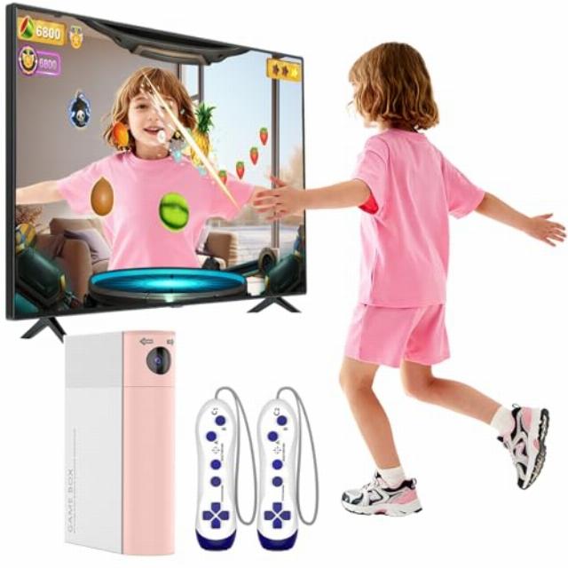 Educational Motion Gaming Console for Kids: Plug & Play TV Video Game - Interactive Learning System for Coordination & Fitness - Gift for Boys Girls Ages 3+ (Black) (Pink)