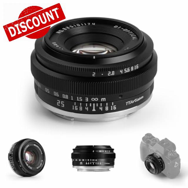 TTArtisan MF 25mm F2 Lens for Fuji 27mm F/2.8 X-Mount Wide-Angle APS-C Auto Focus Lens for Fujifilm XF